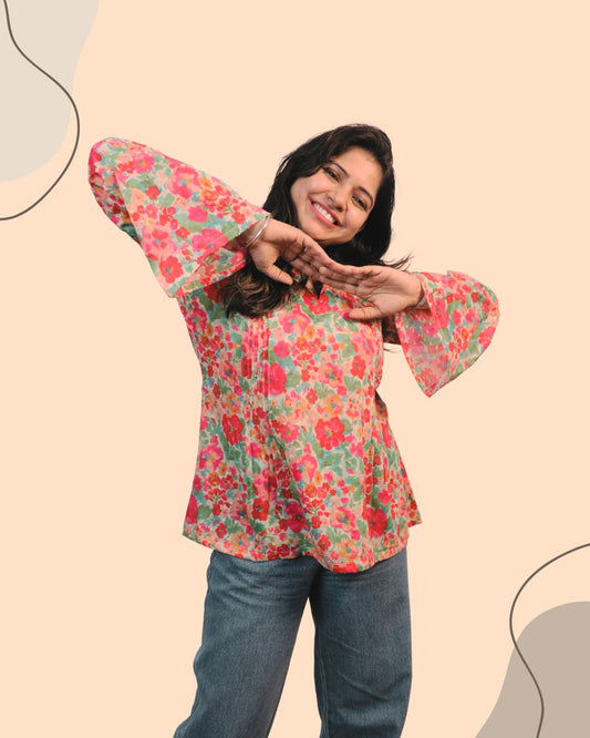 Multi Floral Print Short Kurta