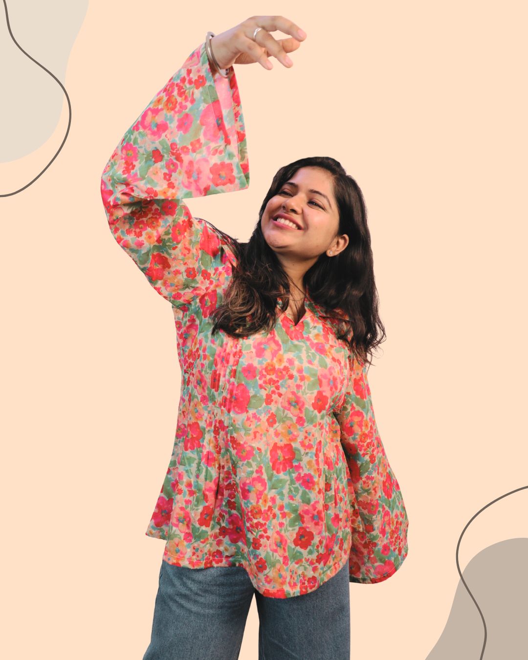 Multi Floral Print Short Kurta