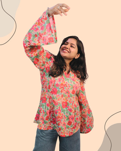 Multi Floral Print Short Kurta