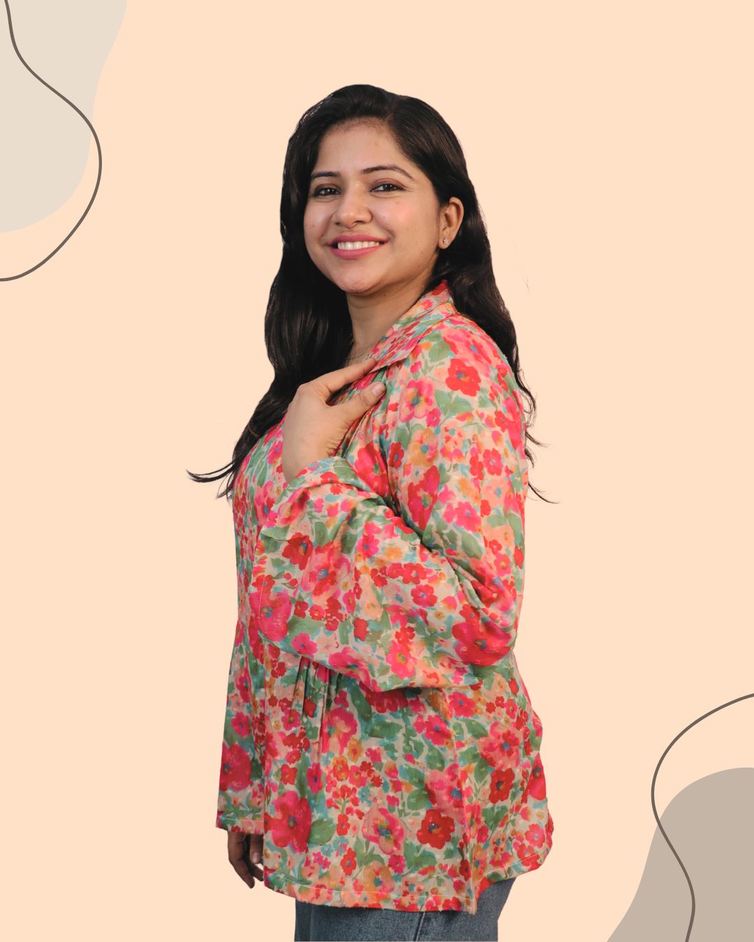 Multi Floral Print Short Kurta