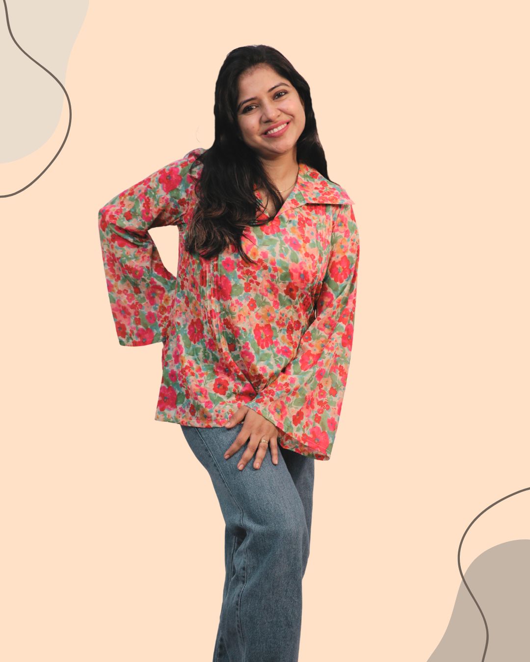 Multi Floral Print Short Kurta