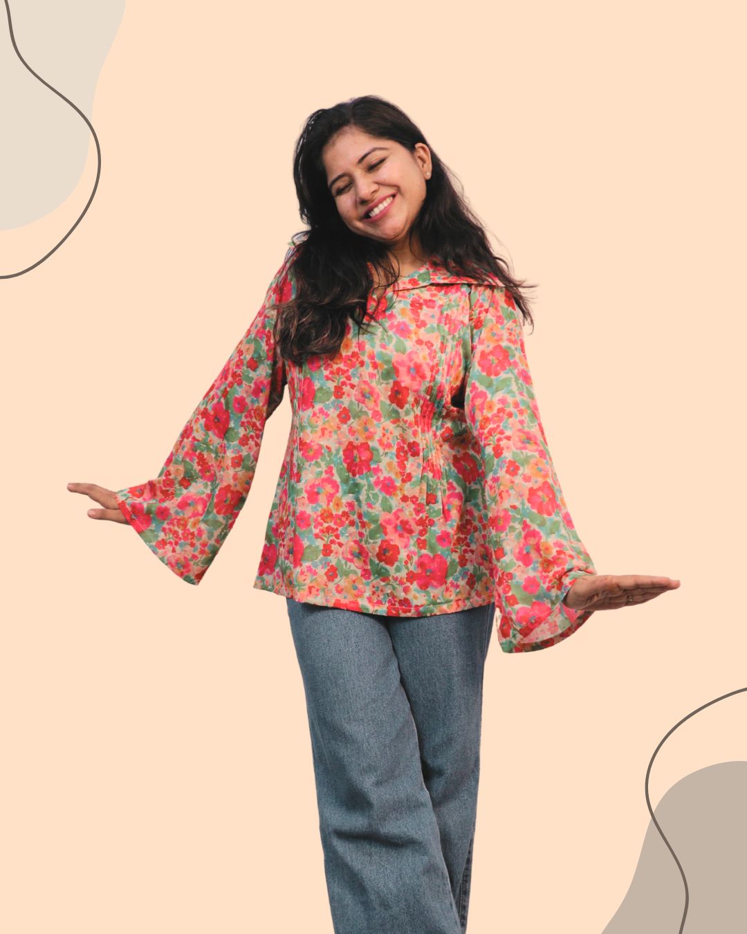 Multi Floral Print Short Kurta