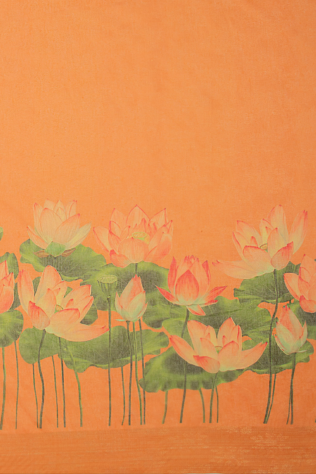 Maavish | Digital Lotus Print Poly-Linen Saree Orange