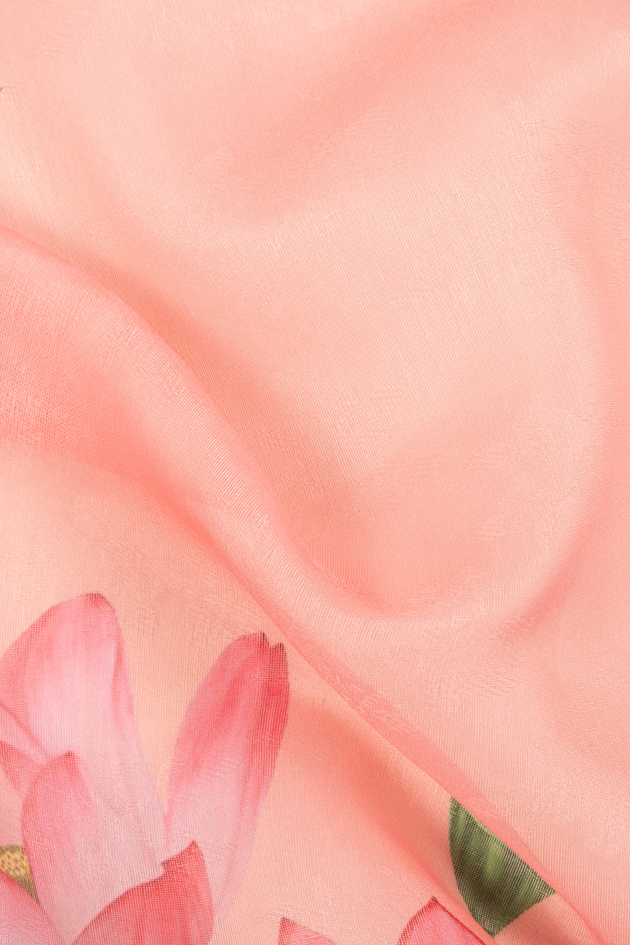 Maavish | Digital Lotus Print Poly-Linen Saree Peach