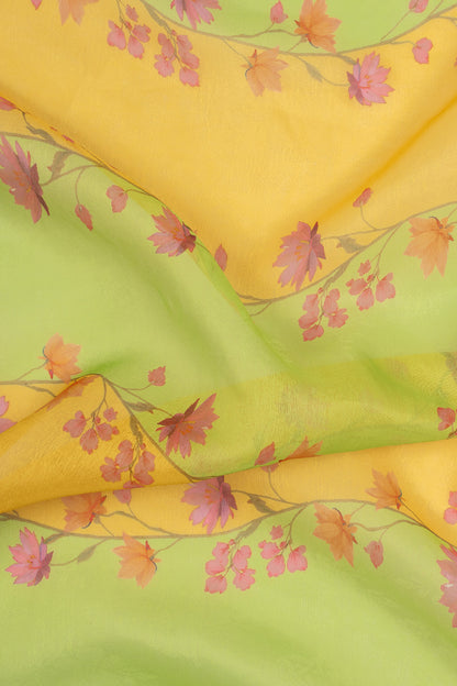 Maavish | Digital Floral Print Poly-Linen Saree Lemon