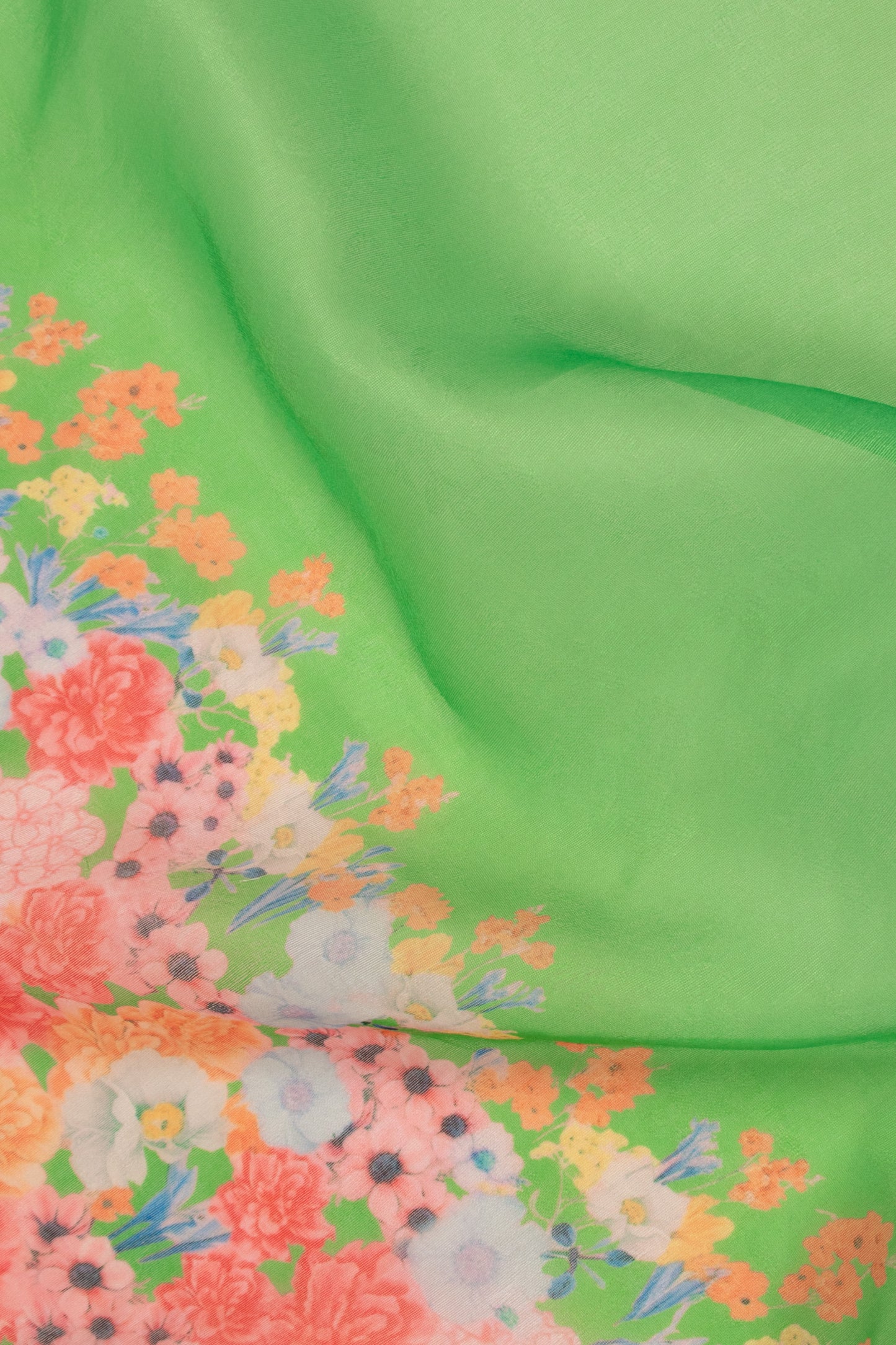 Maavish | Digital Floral Print Poly-Linen Saree Green