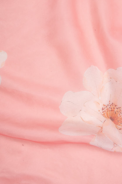 Maavish | Digital Floral Print Poly-Linen Saree Pink