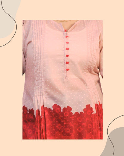 Red Floral Print Short Kurta