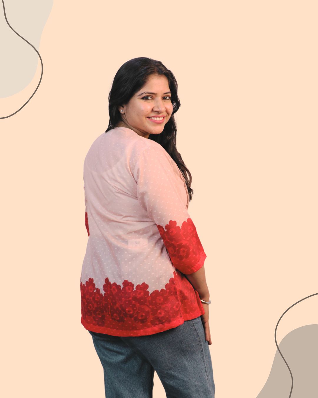 Red Floral Print Short Kurta