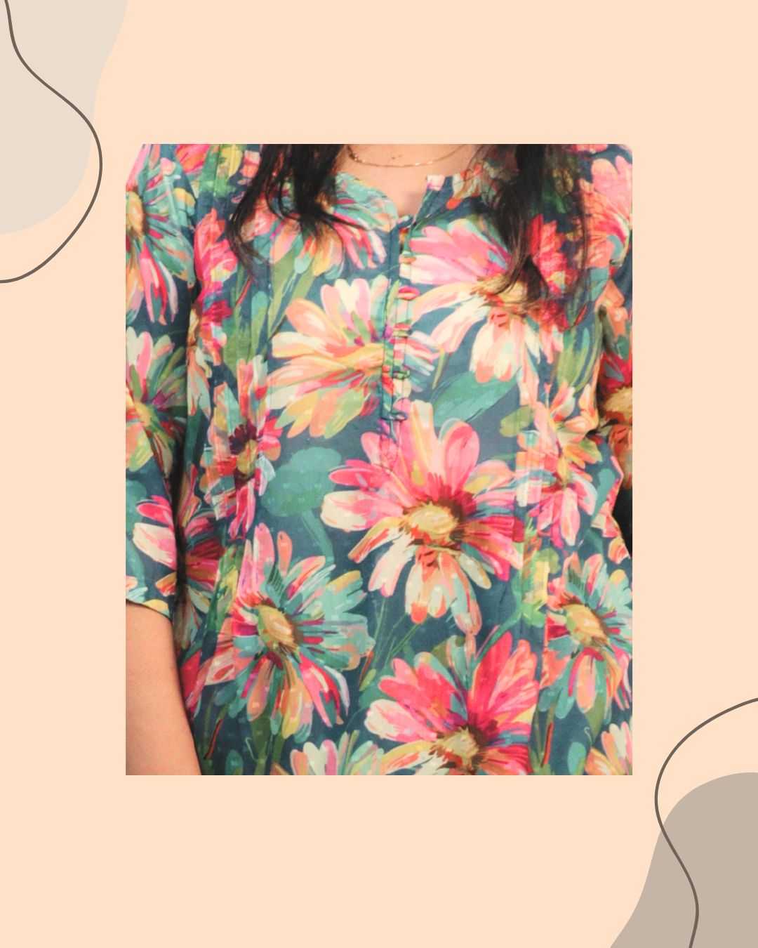 Green Floral Print Short Kurta