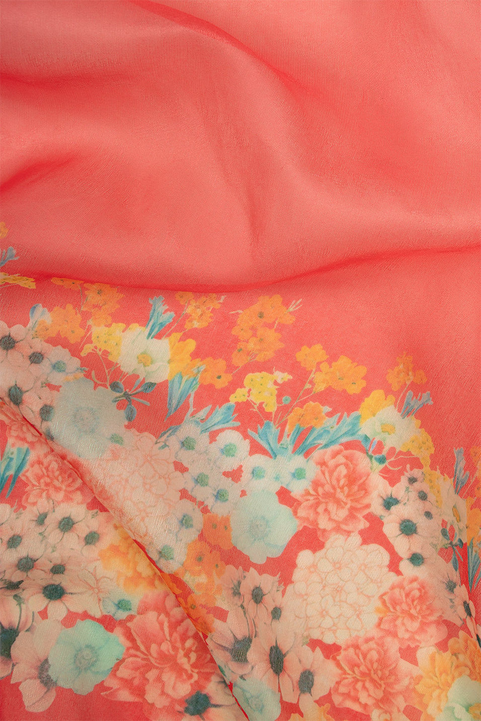 Maavish | Digital Floral Print Poly-Linen Saree Red