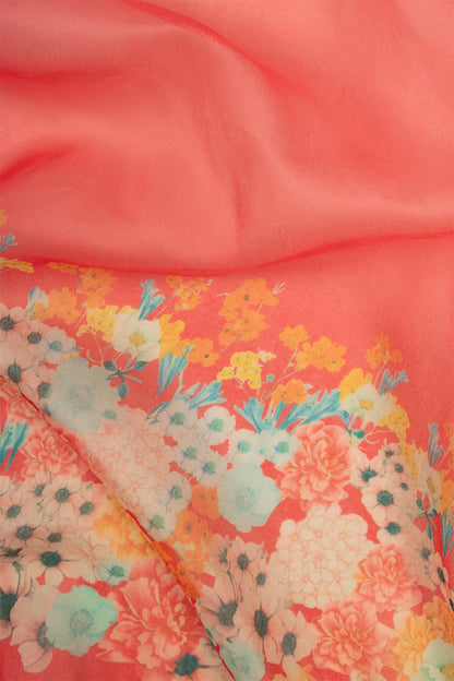 Maavish | Digital Floral Print Poly-Linen Saree Red