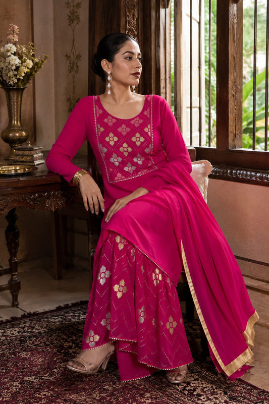 Pink Straight Suit Ghara Set With Dupatta (Copy)