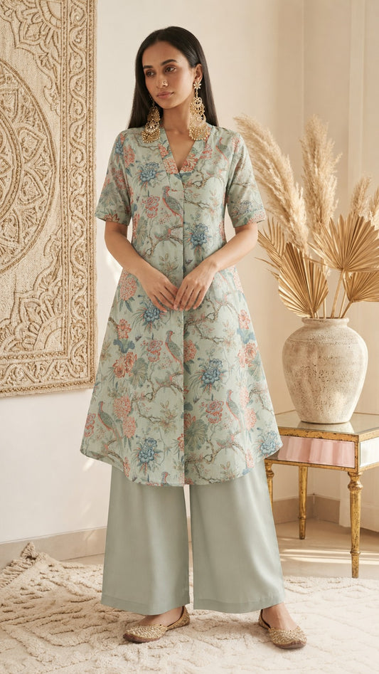 Floral V-Neck Kurta Set.