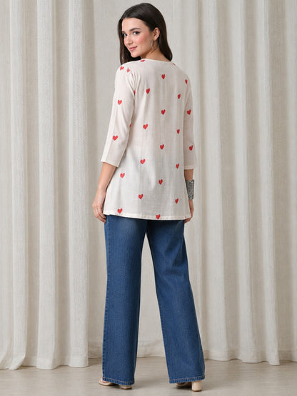 Heart Printed Short Kurti.