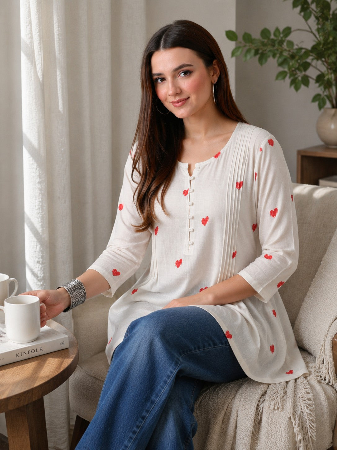 Heart Printed Short Kurti.