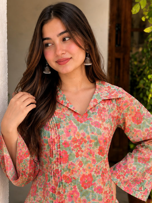 Multi Floral Print Short Kurta.