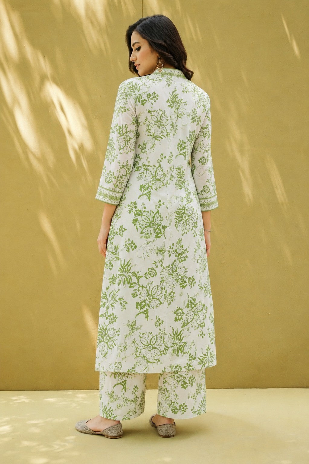 Green Floral A- Line Kurta Set.