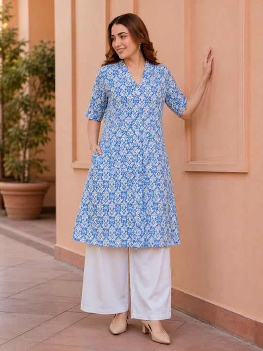 Asmani V- Neck Kurta Set.