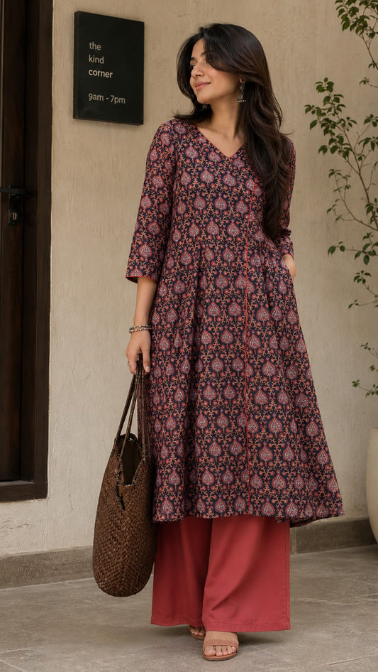 Jal Print Angrakha Kurta Set.