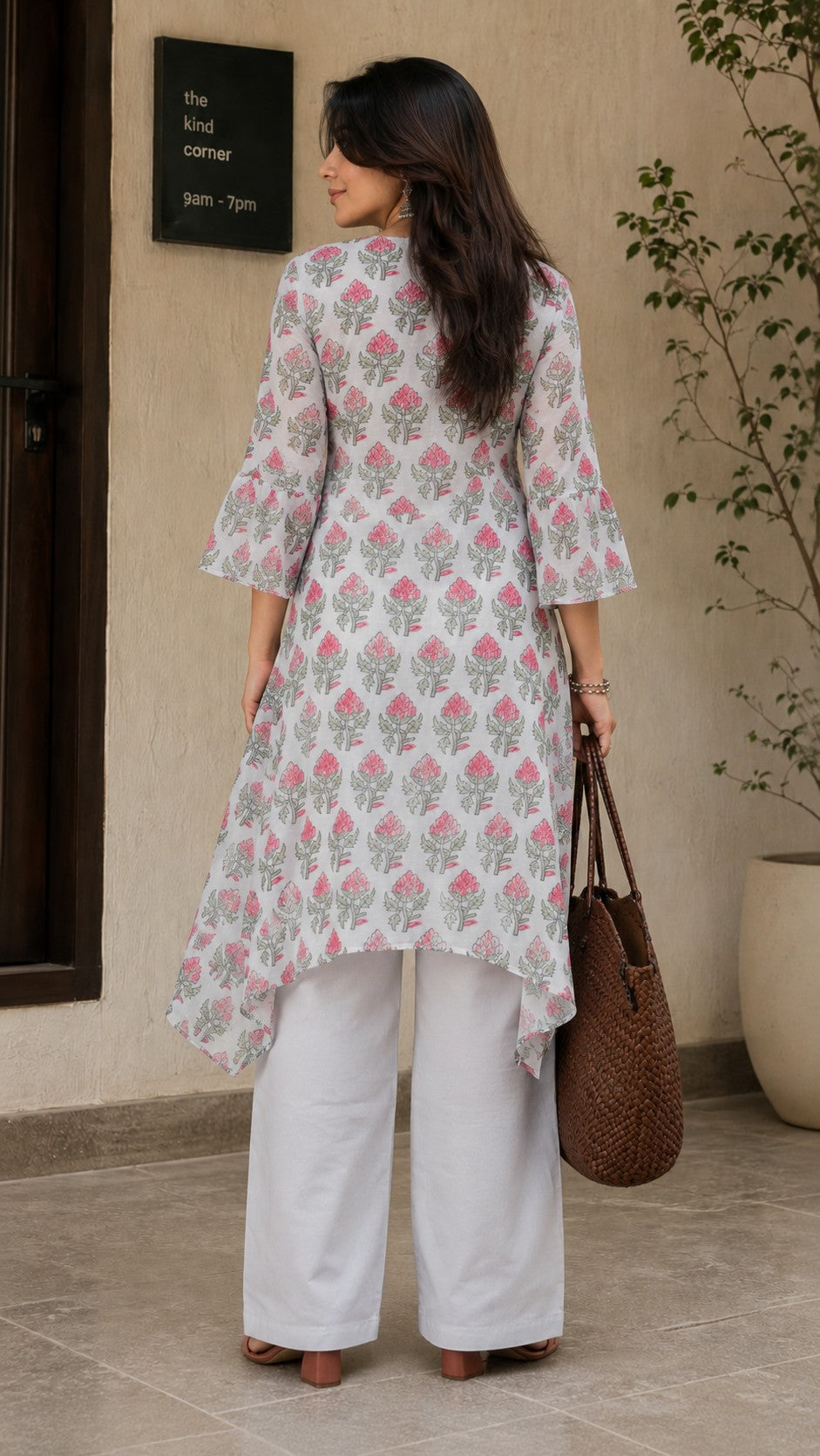 V-Neck Floral Kurta Set.