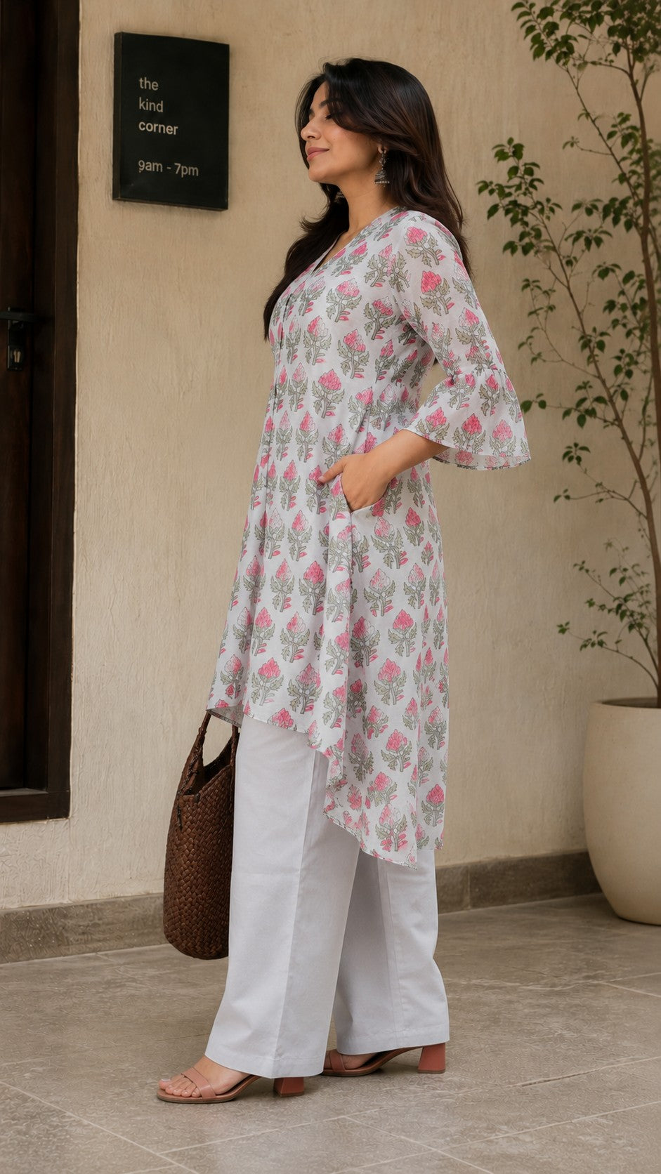 V-Neck Floral Kurta Set.