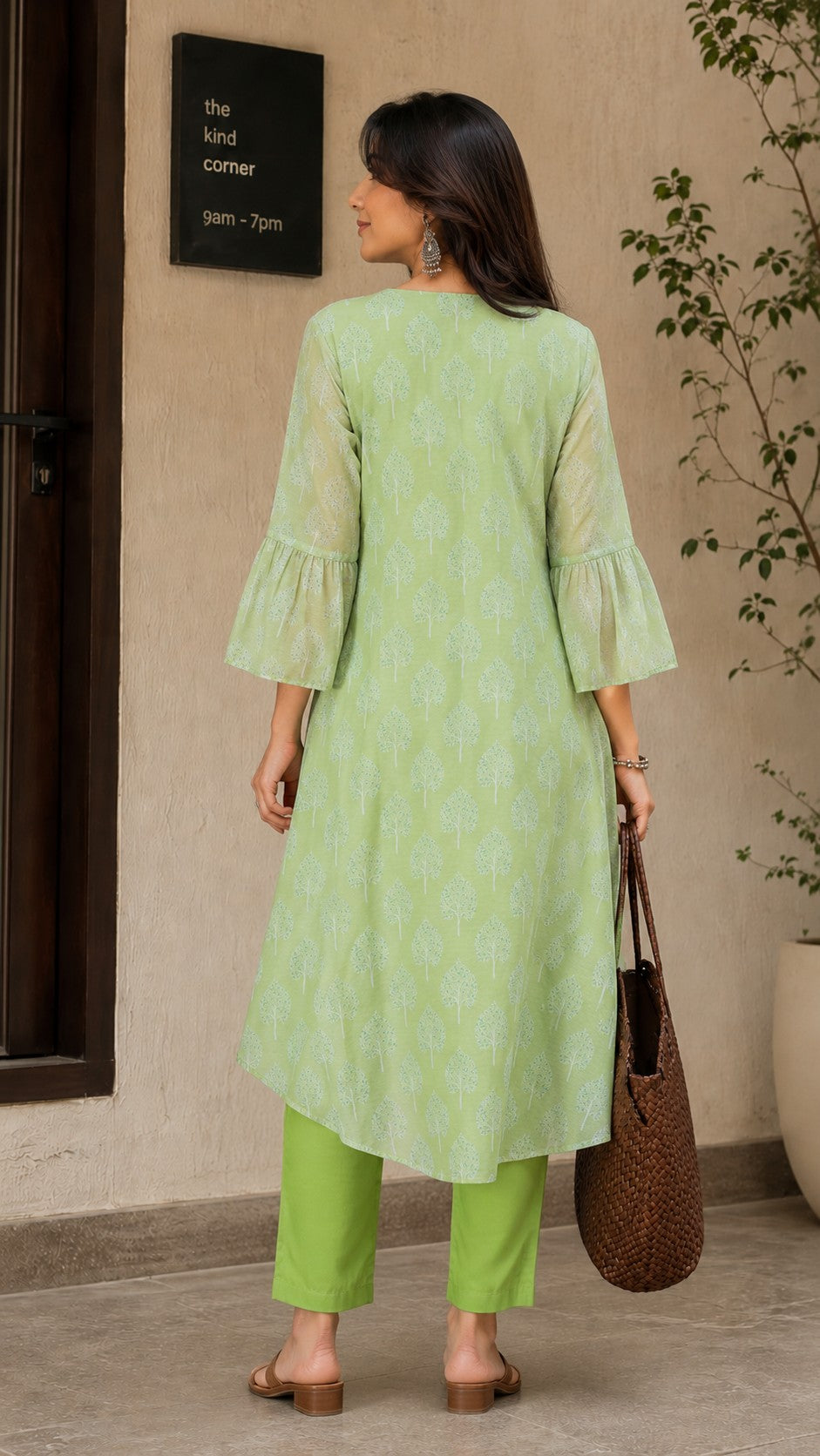 Ethnic V-Neck Floral Kurta Set.