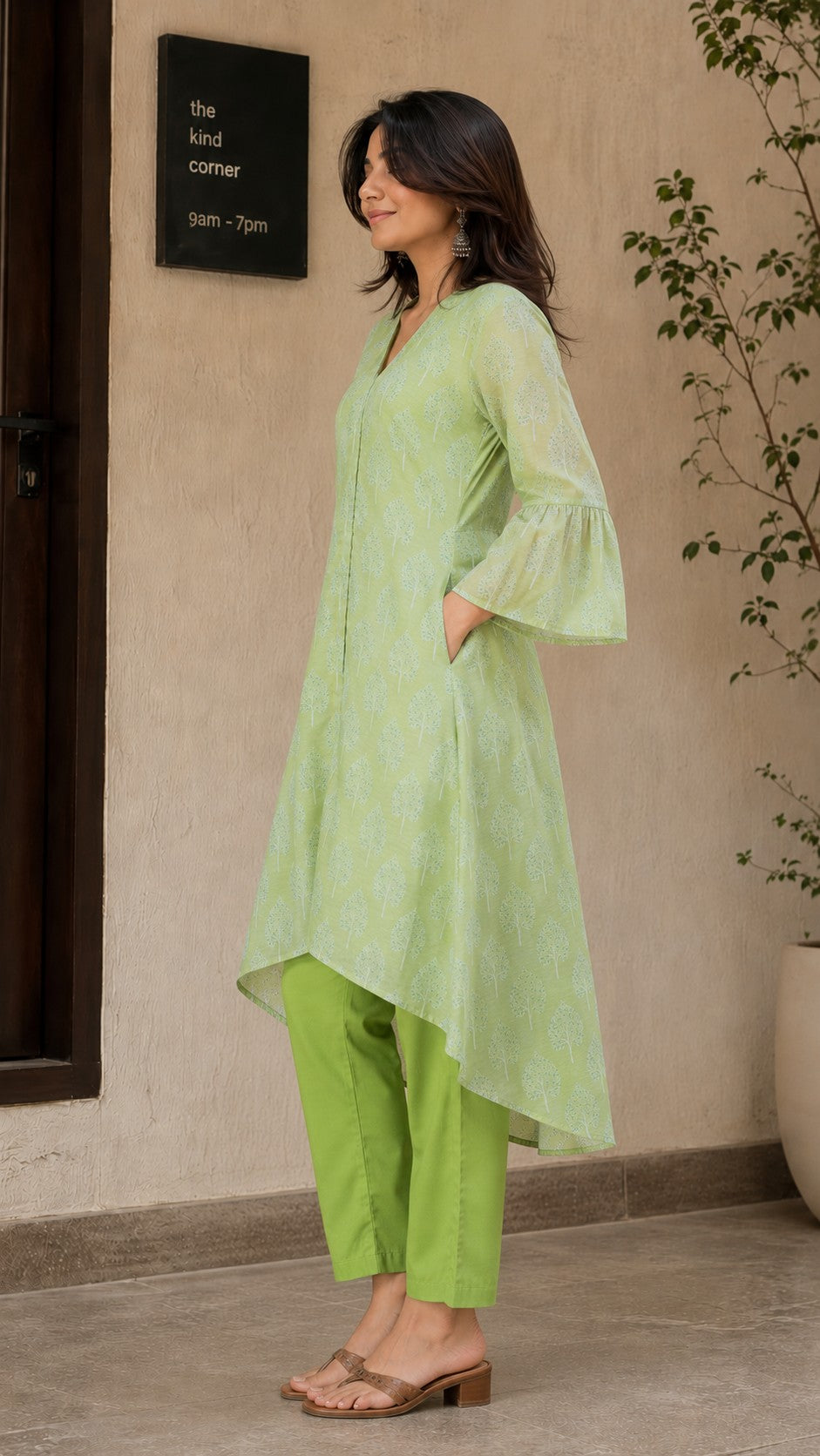 Ethnic V-Neck Floral Kurta Set.