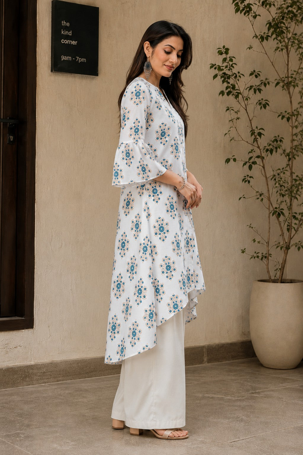 Leaf Pattern A Line Kurta Set.