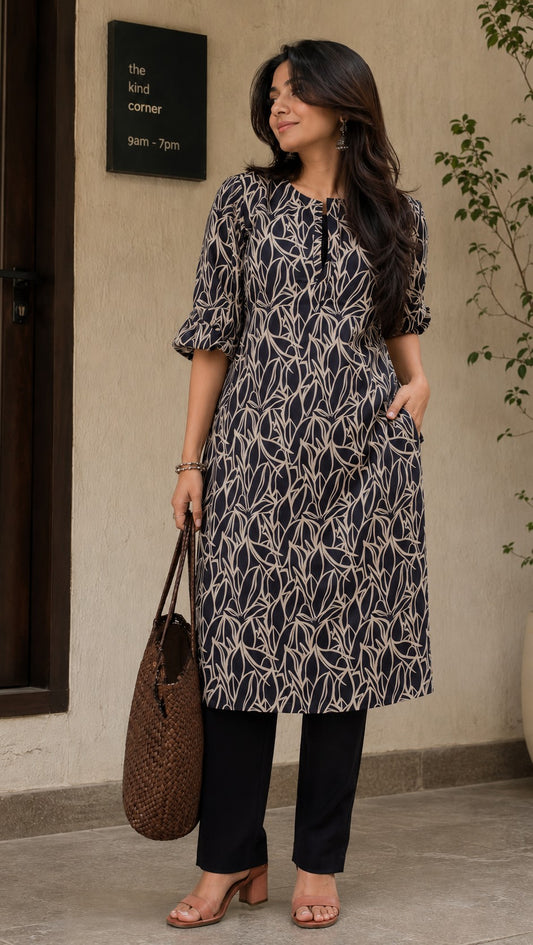 Leaf Pattern A Line Kurta Set.