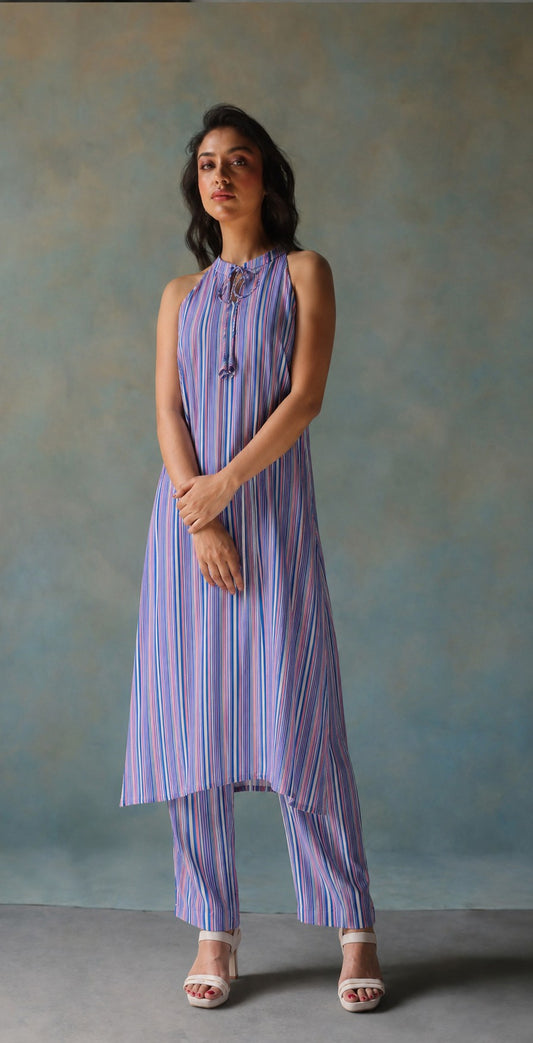 Off Shoulder Strips Kurta Set.