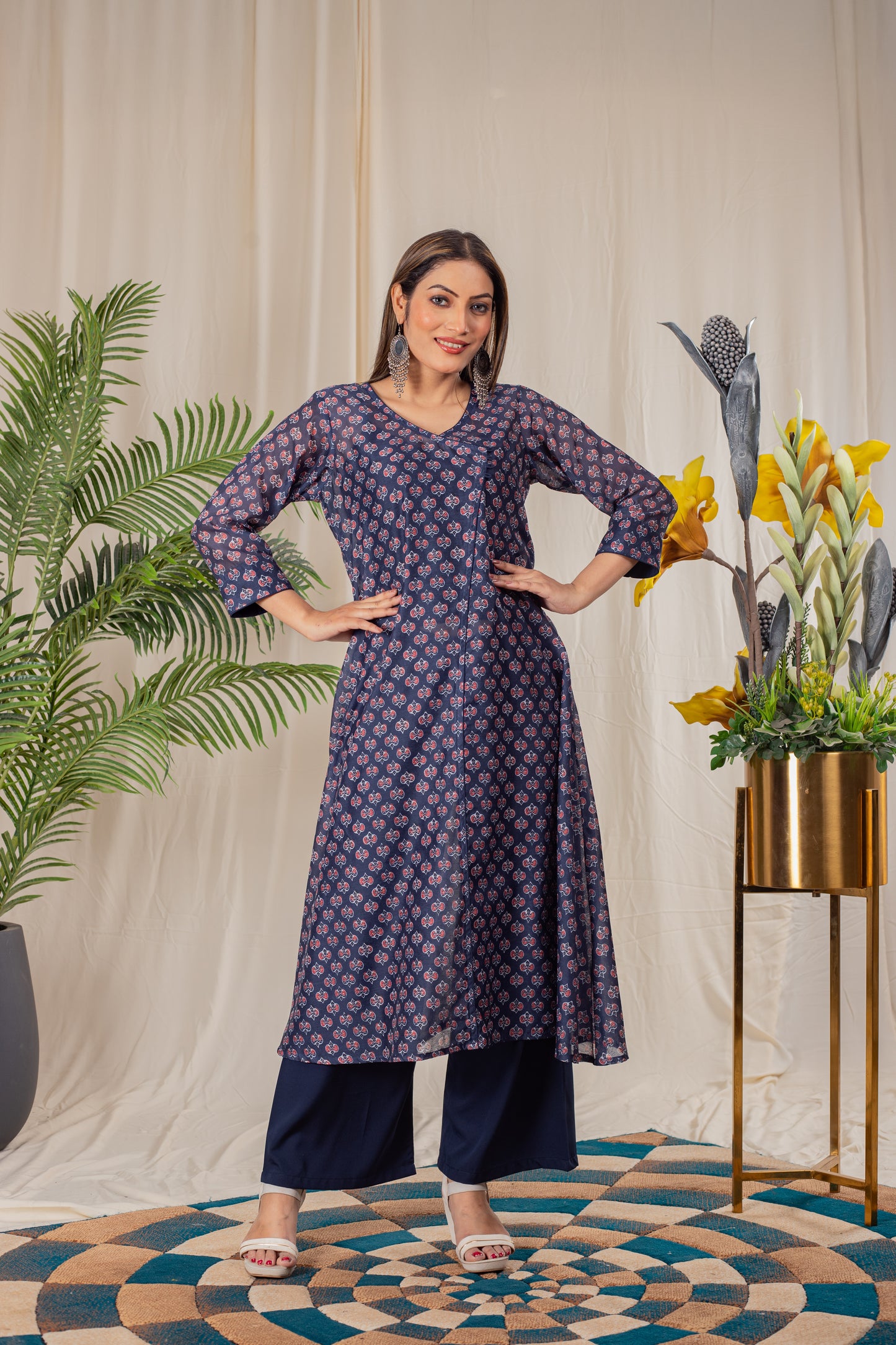 Tulips Print Angrakha Kurta Set