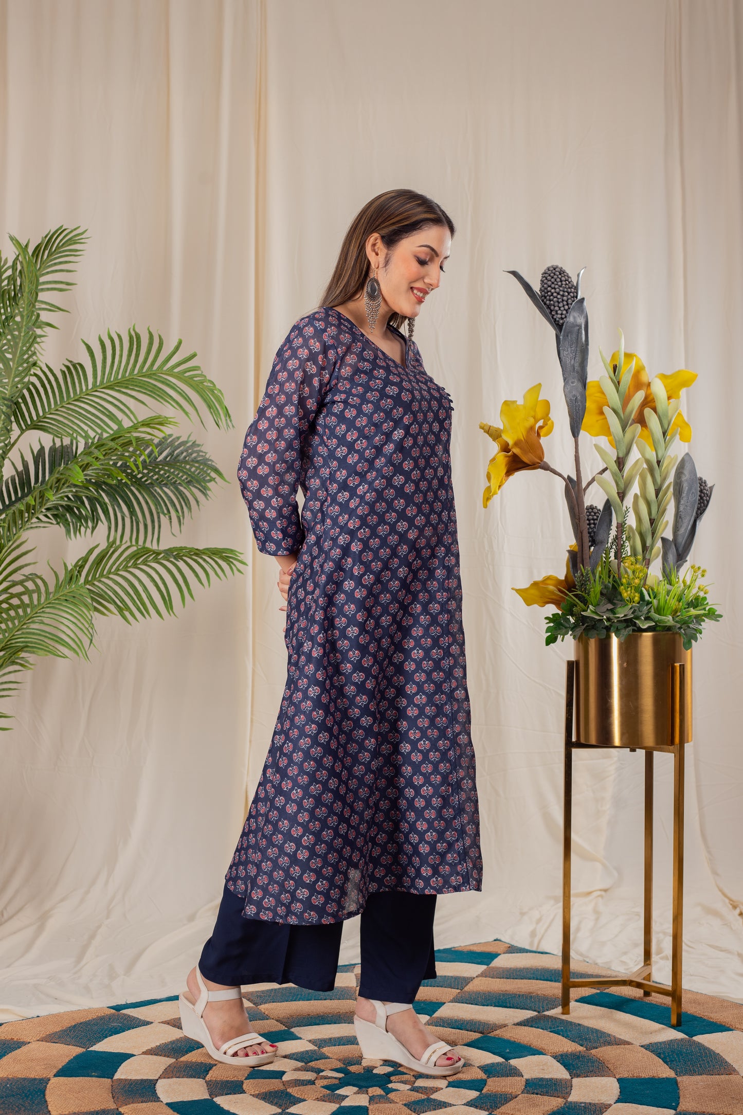 Tulips Print Angrakha Kurta Set
