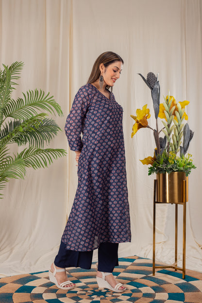 Tulips Print Angrakha Kurta Set