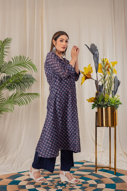 Tulips Print Angrakha Kurta Set