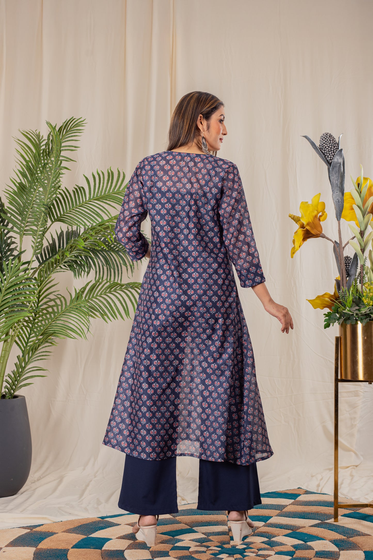 Tulips Print Angrakha Kurta Set