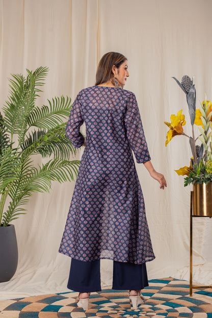 Tulips Print Angrakha Kurta Set