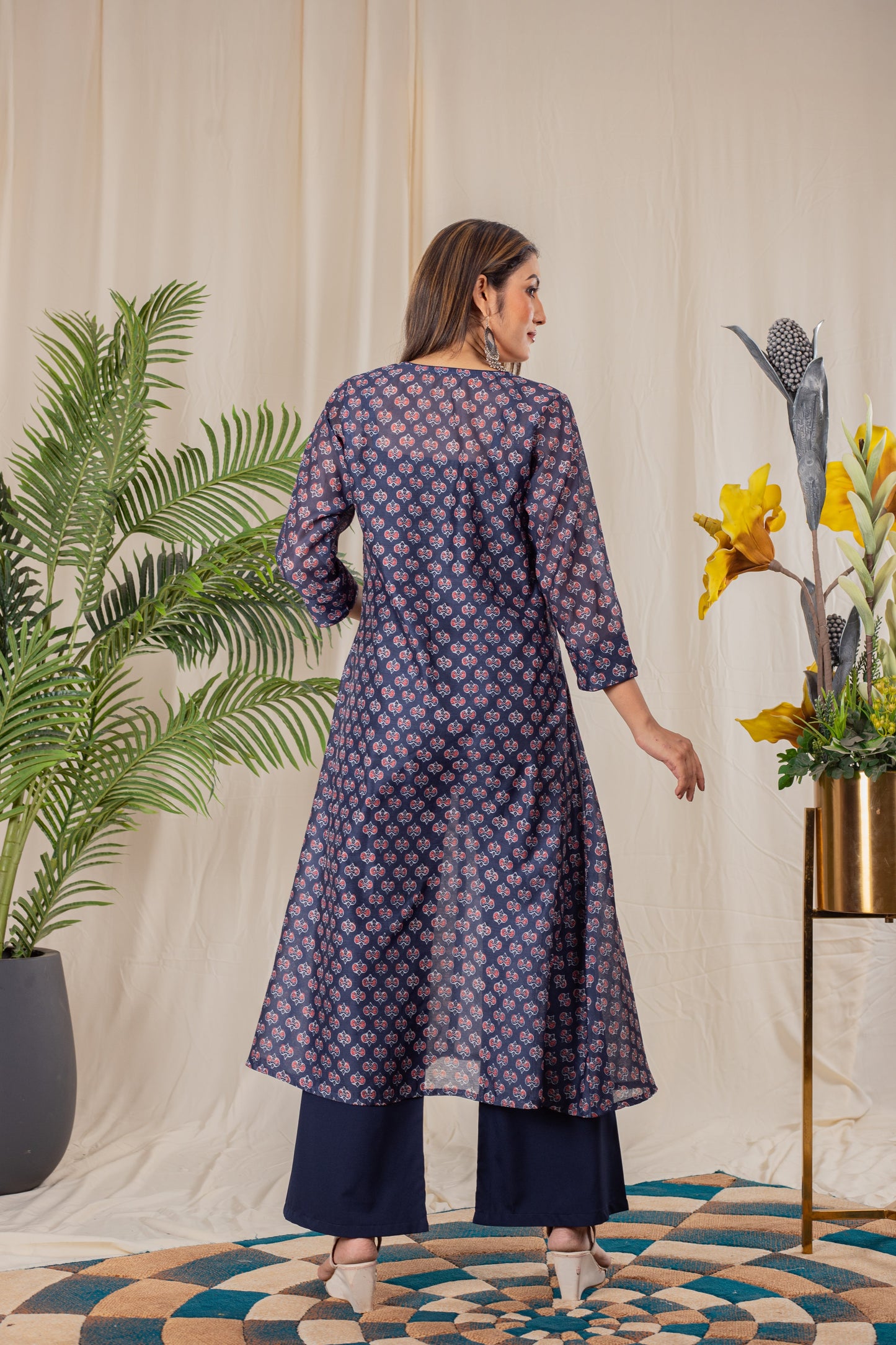 Tulips Print Angrakha Kurta Set