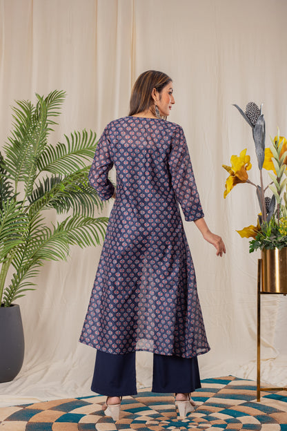 Tulips Print Angrakha Kurta Set