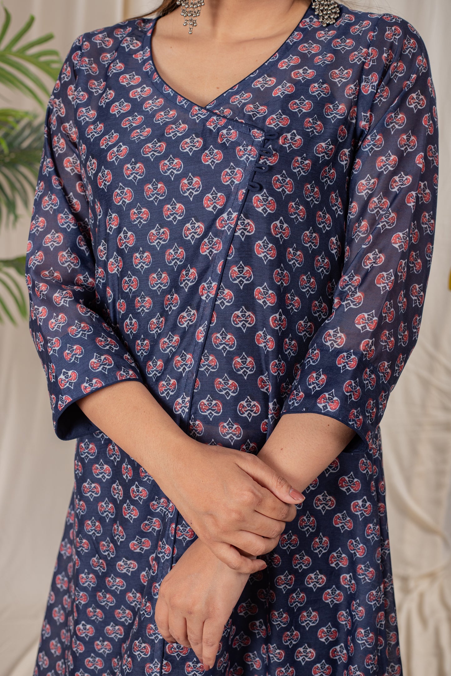 Tulips Print Angrakha Kurta Set
