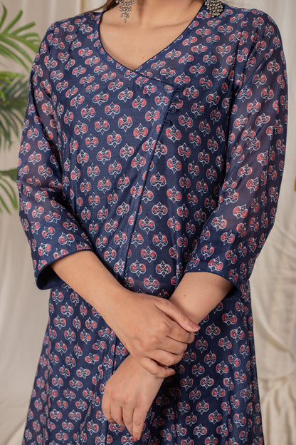 Tulips Print Angrakha Kurta Set