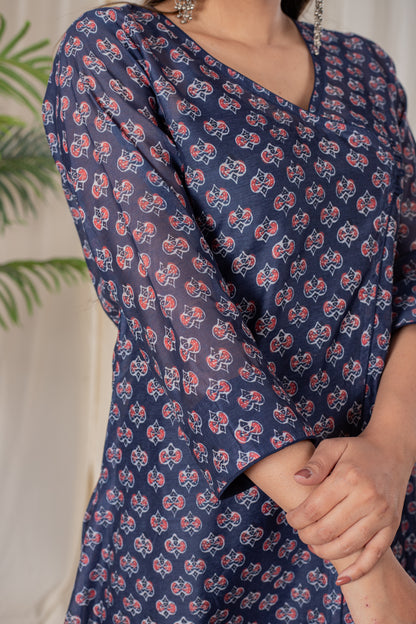 Tulips Print Angrakha Kurta Set