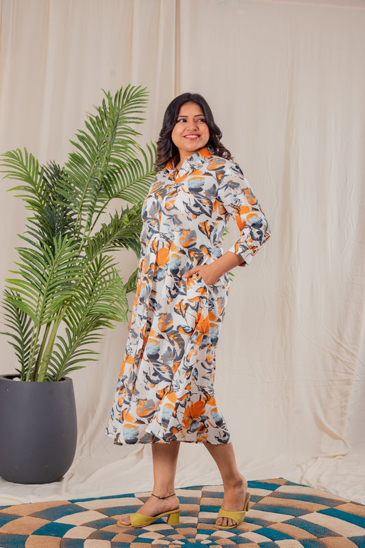 Orange Collar A-Line Dress