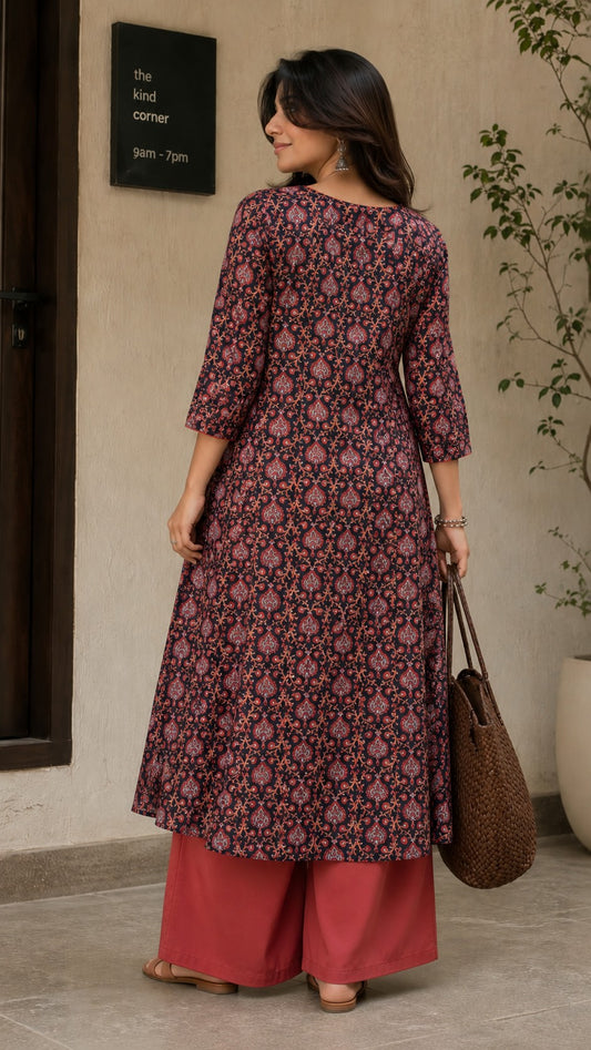 Butta Print Angrakha Kurta Set.