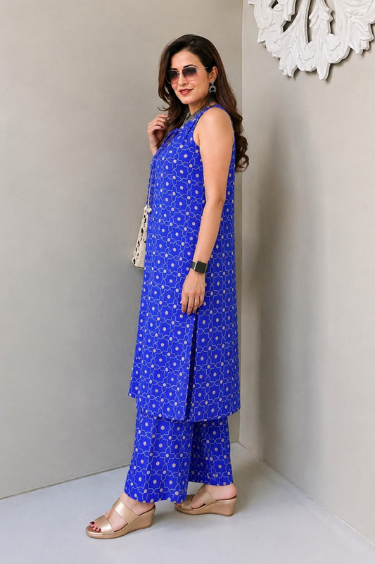 Indigo Off Shoulder Kurta Set.